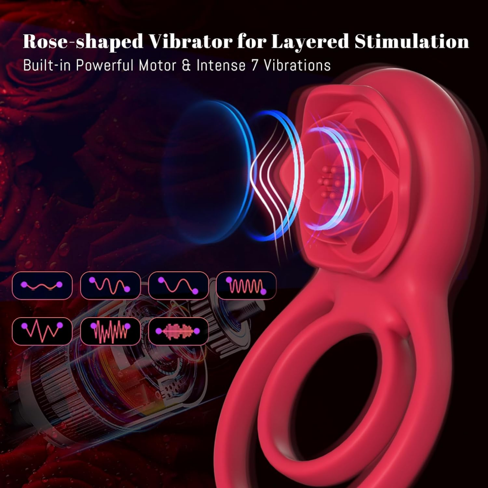 Penis Ring Vibrator Factory Vibrating Cock Ring with Rose Clitoral Stimulator